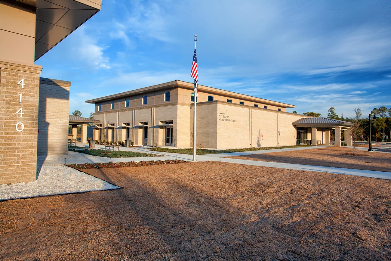 The exterior of the St. James Town Hall & Community Center
